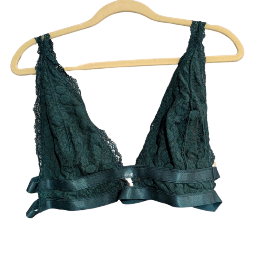 Free People Elegant Lace Bralette in Deep Green